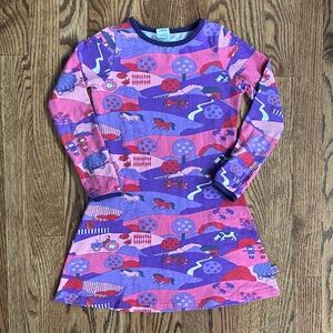 Smafolk purple and pink farm print long sleeve dress, size 4-5. Excellent cond
